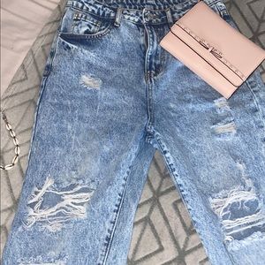 White wash mom jeans.
